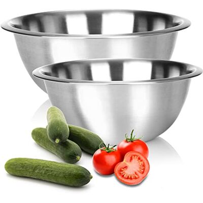 com-four ® Conjunto de tigelas de mistura de 2 peças em aço inoxidável tigela de cozinha multifuncional tigela de metal prateada em tamanhos diferentes com-four ® Conjunto de tigelas de mistura de 2 peças em aço inoxidável tigela de cozinha multifuncional tigela de metal prateada em tamanhos diferentes
