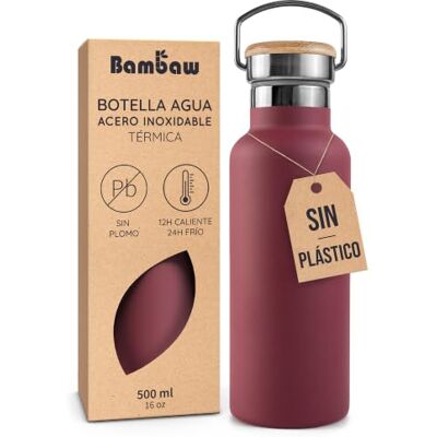 Bambaw Garrafa térmica 500ml, Garrafa de água vermelha, Garrafa de água de aço inoxidável 500ml, Garrafa de água para academia, Garrafa de academia, Termo de água – Vermelho cereja Bambaw Garrafa térmica 500ml, Garrafa de água vermelha, Garrafa de água de aço inoxidável 500ml, Garrafa de água para academia, Garrafa de academia, Termo de água – Vermelho cereja