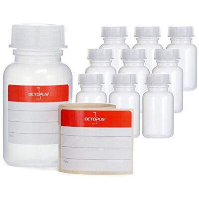 Octopus 10 x 100 ml frascos de boca larga de LDPE com fecho de rosca, garrafa vazia para químicos, garrafa de laboratório com tampa, como recipiente de armazenamento para laboratório, cozinha ou lazer Octopus 10 x 100 ml frascos de boca larga de LDPE com fecho de rosca, garrafa vazia para químicos, garrafa de laboratório com tampa, como recipiente de armazenamento para laboratório, cozinha ou lazer
