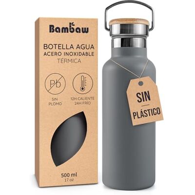 Bambaw Garrafa térmica 500ml, Garrafa de água cinza, Garrafa de água de aço inoxidável 500ml, Garrafa para bicicleta, Garrafa de água para esportes, Garrafa térmica – Cinza antracite Bambaw Garrafa térmica 500ml, Garrafa de água cinza, Garrafa de água de aço inoxidável 500ml, Garrafa para bicicleta, Garrafa de água para esportes, Garrafa térmica – Cinza antracite