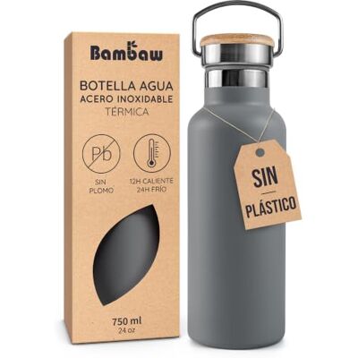 Bambaw Garrafa térmica de 750 ml, garrafa de água de aço inoxidável para trabalho, escola ou ginásio, cantil de aço inoxidável isotérmico de parede dupla, agrafador de água inoxidável com pega (cinzento antracite) Bambaw Garrafa térmica de 750 ml, garrafa de água de aço inoxidável para trabalho, escola ou ginásio, cantil de aço inoxidável isotérmico de parede dupla, agrafador de água inoxidável com pega (cinzento antracite)