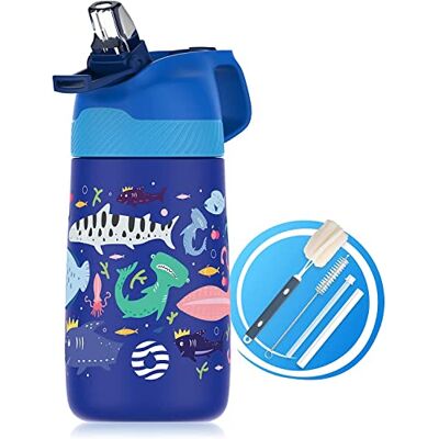Fjbottle Garrafa térmica com palha para crianças, 350 ml, aço inoxidável 18 Desenhos infantis e abertura com um botão, sem BPA e anti-fugas; inclui 2 canudos e 1 escova para garrafa Fjbottle Garrafa térmica com palha para crianças, 350 ml, aço inoxidável 18 Desenhos infantis e abertura com um botão, sem BPA e anti-fugas; inclui 2 canudos e 1 escova para garrafa