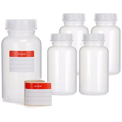 Octopus 5 garrafas de boca larga de 500 ml de LDPE com fecho de rosca, garrafas de laboratório vazias com tampa, como recipiente de armazenamento para laboratório, cozinha ou passatempo Octopus 5 garrafas de boca larga de 500 ml de LDPE com fecho de rosca, garrafas de laboratório vazias com tampa, como recipiente de armazenamento para laboratório, cozinha ou passatempo