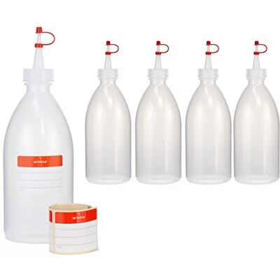 Octopus 5 x 500 ml frascos espremíveis ou pulverizadores, de polietileno de baixa densidade; com fecho de gotejamento; garrafas de decoração para cozinha, passatempos ou laboratório, transparente Octopus 5 x 500 ml frascos espremíveis ou pulverizadores, de polietileno de baixa densidade; com fecho de gotejamento; garrafas de decoração para cozinha, passatempos ou laboratório, transparente