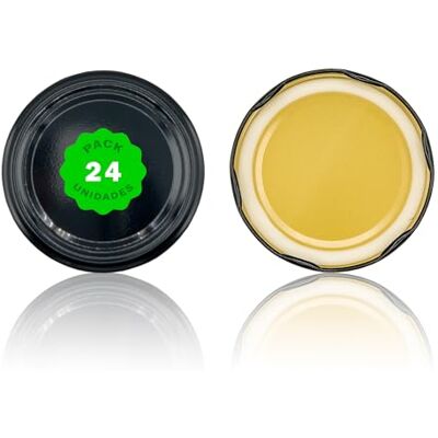 Generic Pacote de 24 tampas para pote, frasco de vidro; Fecho rosqueável; Tampa giratória de metal; conservar frutas, vegetais e compotas; Tampa hermética; DIFERENTES TAMANHOS E CORES (Preto, 53 mm) Generic Pacote de 24 tampas para pote, frasco de vidro; Fecho rosqueável; Tampa giratória de metal; conservar frutas, vegetais e compotas; Tampa hermética; DIFERENTES TAMANHOS E CORES (Preto, 53 mm)