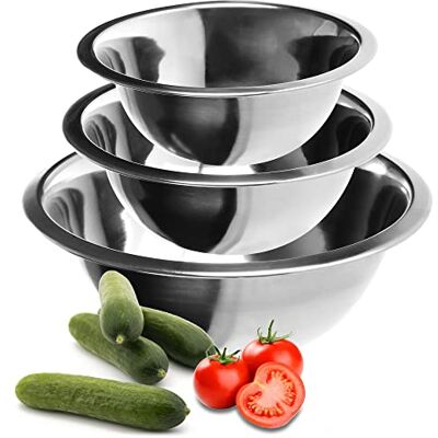 com-four ® Conjunto de tigelas de aço inoxidável de 3 peças Saladeira em 3 tamanhos Tigela para assar, servir e picar (03 peças Ø 18/20/24cm) com-four ® Conjunto de tigelas de aço inoxidável de 3 peças Saladeira em 3 tamanhos Tigela para assar, servir e picar (03 peças Ø 18/20/24cm)