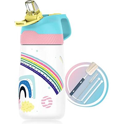 Fjbottle Garrafa de água para crianças de 350ml em aço inoxidável com palhinha, sem fugas, sem BPA, garrafa térmica reutilizável Diseños infantiles y apertura con un botón, sin BPA y antifugas; incluye 2 pajitas, 1 cepillo para botella y 1 para pajita Fjbottle Garrafa de água para crianças de 350ml em aço inoxidável com palhinha, sem fugas, sem BPA, garrafa térmica reutilizável Diseños infantiles y apertura con un botón, sin BPA y antifugas; incluye 2 pajitas, 1 cepillo para botella y 1 para pajita