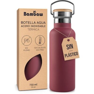 Bambaw Garrafa isotérmica 750 ml, garrafa térmica vermelha, garrafa inoxidável, garrafa sem BPA, garrafa térmica, vermelho cereja Bambaw Garrafa isotérmica 750 ml, garrafa térmica vermelha, garrafa inoxidável, garrafa sem BPA, garrafa térmica, vermelho cereja