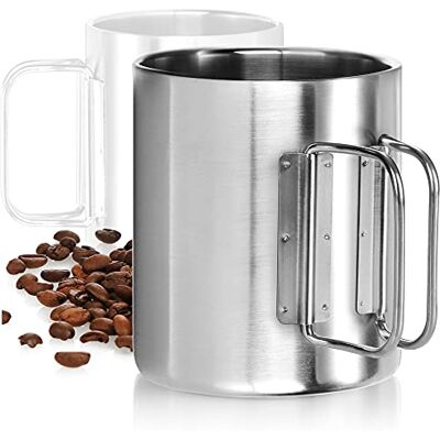com-four ® Caneca de café em aço inoxidável Caneca térmica de aço inoxidável 304 de 300 ml com alça dobrável Caneca isolada de parede dupla Sem BPA (prata 300ml 1 peça) com-four ® Caneca de café em aço inoxidável Caneca térmica de aço inoxidável 304 de 300 ml com alça dobrável Caneca isolada de parede dupla Sem BPA (prata 300ml 1 peça)