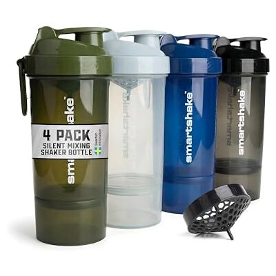Smartshake Garrafa misturadora de proteínas O2GO ONE (pacote de 4) 600 ml 20 oz Inclui armazenamento Tampa de rosca à prova de vazamentos Sem BPA Cinza névoa, Verde militar, Preto, Azul Smartshake Garrafa misturadora de proteínas O2GO ONE (pacote de 4) 600 ml 20 oz Inclui armazenamento Tampa de rosca à prova de vazamentos Sem BPA Cinza névoa, Verde militar, Preto, Azul