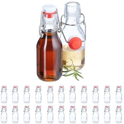 Relaxdays Garrafas de vidro vazias, embalagem de 24, 100 ml, tampa mecânica, para licor, óleo, vinagre, transparente, Relaxdays Garrafas de vidro vazias, embalagem de 24, 100 ml, tampa mecânica, para licor, óleo, vinagre, transparente,