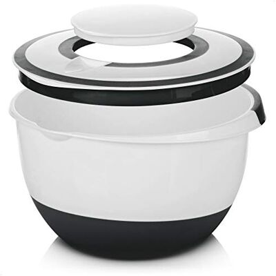 com-four ® Tigela para misturar 5 litros, saladeira, recipiente para assar com base antiderrapante, tampa protetora, orifício para agitação e vertedor (1 peça preto) com-four ® Tigela para misturar 5 litros, saladeira, recipiente para assar com base antiderrapante, tampa protetora, orifício para agitação e vertedor (1 peça preto)
