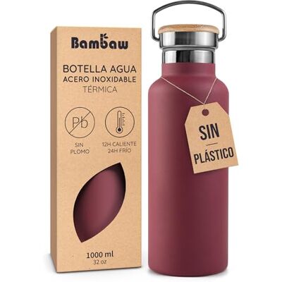 Bambaw Garrafa de água térmica de 1 litro de aço inoxidável, cantil de 1 l metálico reutilizável, garrafas de água de aço inoxidável leves, cantil térmico de 1 litro (vermelho cerejeira) Bambaw Garrafa de água térmica de 1 litro de aço inoxidável, cantil de 1 l metálico reutilizável, garrafas de água de aço inoxidável leves, cantil térmico de 1 litro (vermelho cerejeira)