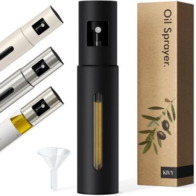 KIVY Pulverizador de óleo de vidro para cozinhar, frasco de spray de óleo e Oil Mister Garrafa pulverizadora para alimentos, inclui funil, perfeita para cozinhar e fritar, cor preta KIVY Pulverizador de óleo de vidro para cozinhar, frasco de spray de óleo e Oil Mister Garrafa pulverizadora para alimentos, inclui funil, perfeita para cozinhar e fritar, cor preta