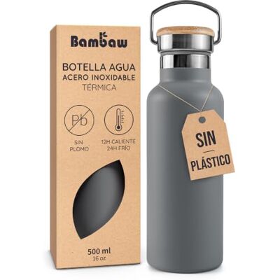 Bambaw Garrafa térmica 500ml, Garrafa de água cinza, Garrafa de água de aço inoxidável 500ml, Garrafa para bicicleta, Garrafa de água para esportes, Garrafa térmica – Cinza antracite Bambaw Garrafa térmica 500ml, Garrafa de água cinza, Garrafa de água de aço inoxidável 500ml, Garrafa para bicicleta, Garrafa de água para esportes, Garrafa térmica – Cinza antracite