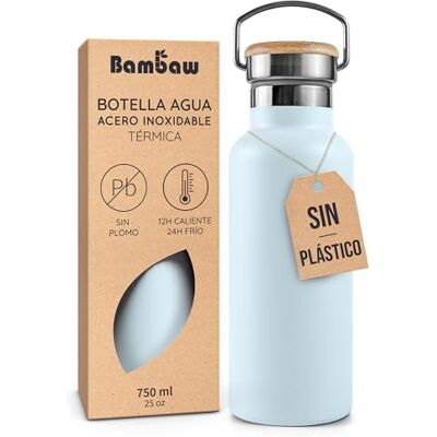 Bambaw Garrafa isotérmica de 750 ml, garrafa de água de aço inoxidável 750 ml, ideal para viagens e desporto, máquina térmica de boca larga, fácil de limpar, agrafador isotérmico hermético (azul celeste) Bambaw Garrafa isotérmica de 750 ml, garrafa de água de aço inoxidável 750 ml, ideal para viagens e desporto, máquina térmica de boca larga, fácil de limpar, agrafador isotérmico hermético (azul celeste)