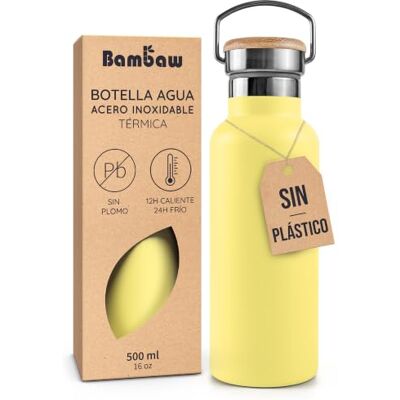 Bambaw Garrafa isotérmica (500 ml, garrafa de água amarela, garrafa inox, garrafa isotérmica de 500 ml, garrafa de aço inoxidável Sport – amarelo imperial) Bambaw Garrafa isotérmica (500 ml, garrafa de água amarela, garrafa inox, garrafa isotérmica de 500 ml, garrafa de aço inoxidável Sport – amarelo imperial)