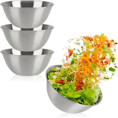 com-four ® Conjunto de tigelas de aço inoxidável de 3 peças, saladeira empilhável de 1300 ml, tigela de aço inoxidável para assar, servir e picar, tigela para misturar (3 peças Ø 19 cm) com-four ® Conjunto de tigelas de aço inoxidável de 3 peças, saladeira empilhável de 1300 ml, tigela de aço inoxidável para assar, servir e picar, tigela para misturar (3 peças Ø 19 cm)