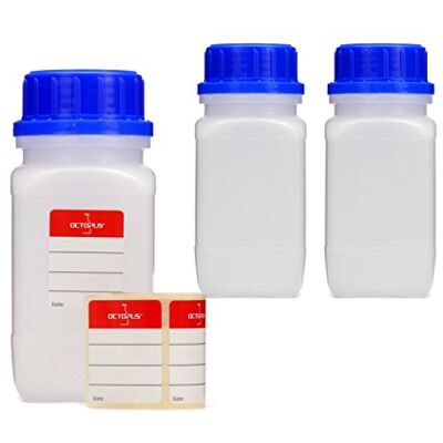 Octopus 3 x 250 ml frascos de boca larga com tampa de rosca, frascos para produtos químicos, frasco de laboratório Octopus 3 x 250 ml frascos de boca larga com tampa de rosca, frascos para produtos químicos, frasco de laboratório