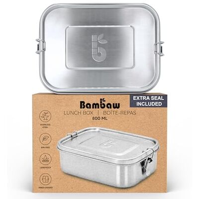 Bambaw Caixa de lanches (aço inoxidável, 800 ml, sem BPA, caixa de comida hermética Caixa de comida Caixa de almoço impermeável Bento Inox 800 ml Lancheira Bambaw Caixa de lanches (aço inoxidável, 800 ml, sem BPA, caixa de comida hermética Caixa de comida Caixa de almoço impermeável Bento Inox 800 ml Lancheira