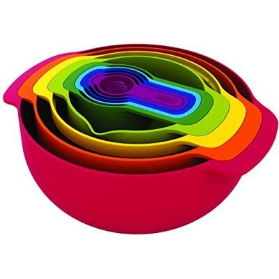 Joseph Joseph Nest 9 Plus Conjunto de 9 peças empilháveis, tigelas para misturar, com tigela grande e pequena, coador e 5 chávenas medidoras, vermelho Joseph Joseph Nest 9 Plus Conjunto de 9 peças empilháveis, tigelas para misturar, com tigela grande e pequena, coador e 5 chávenas medidoras, vermelho