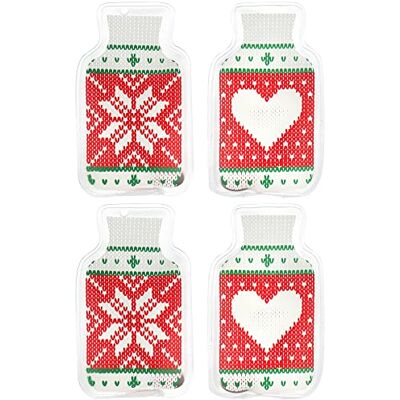 com-four ® 4X Aquecedor de bolso mini garrafa de água quente aquecedor de mãos em design de camisola de malha almofada térmica para usar (04 peças gola alta vermelha/verde) com-four ® 4X Aquecedor de bolso mini garrafa de água quente aquecedor de mãos em design de camisola de malha almofada térmica para usar (04 peças gola alta vermelha/verde)