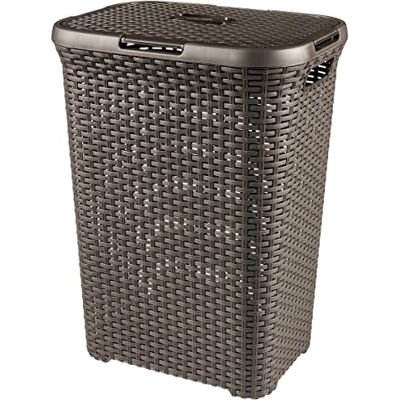 Curver Hamper Style Caixa de roupa com tampa 60 l, cesto de roupa, 45 x 34 x 62 cm, castanho-escuro Curver Hamper Style Caixa de roupa com tampa 60 l, cesto de roupa, 45 x 34 x 62 cm, castanho-escuro