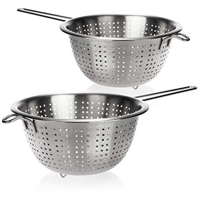 com-four ® 2x Coador de cozinha em aço inoxidável Coador clássico com cabo para lavar frutas, vegetais e saladas (2 peças cabo) para lavar frutas verduras y ensaladas com-four ® 2x Coador de cozinha em aço inoxidável Coador clássico com cabo para lavar frutas, vegetais e saladas (2 peças cabo) para lavar frutas verduras y ensaladas