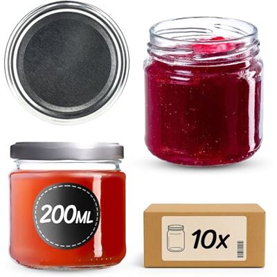 KADAX Conjunto de 10 frascos pequenos de 200 ml, frascos de vidro com tampa hermética de 66 mm, para mel, conservas, especiarias e marmeladas (prateado) KADAX Conjunto de 10 frascos pequenos de 200 ml, frascos de vidro com tampa hermética de 66 mm, para mel, conservas, especiarias e marmeladas (prateado)