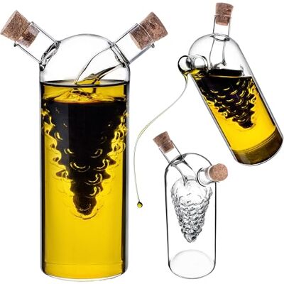 KADAX Garrafa de vidro 2 em 1 para óleo e vinagre, dispensador de óleo de 300 ml e dispensador de vinagre de 50 ml numa garrafa, garrafa de óleo com tampa de cortiça, garrafa de óleo KADAX Garrafa de vidro 2 em 1 para óleo e vinagre, dispensador de óleo de 300 ml e dispensador de vinagre de 50 ml numa garrafa, garrafa de óleo com tampa de cortiça, garrafa de óleo