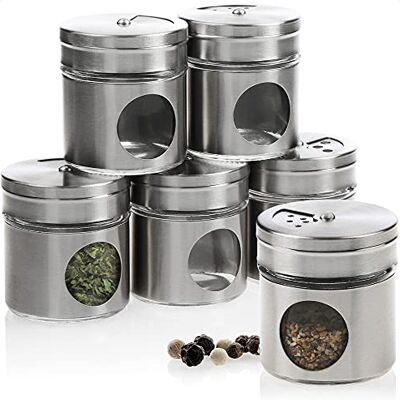 com-four ® 6x Jogo de temperos de 6 peças feito de aço inoxidável frasco de ervas frasco de especiarias (6 peças) com-four ® 6x Jogo de temperos de 6 peças feito de aço inoxidável frasco de ervas frasco de especiarias (6 peças)