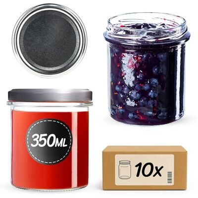 KADAX Frascos de vidro herméticos de 350 ml, fi82 mm, frascos com tampa de rosca, frascos de mel, frascos para conservas, frascos para cogumelos, conservas, mel (10 unidades, prata) KADAX Frascos de vidro herméticos de 350 ml, fi82 mm, frascos com tampa de rosca, frascos de mel, frascos para conservas, frascos para cogumelos, conservas, mel (10 unidades, prata)