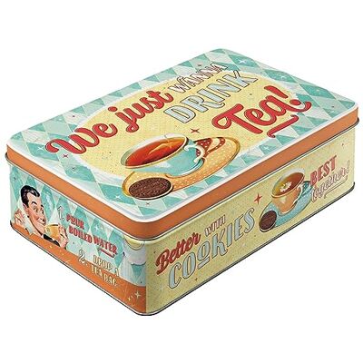 ART Caixa de armazenamento plana retro, 2,5 l, Tea & Cookies – Ideia de presente para fãs do retro, lata metálica com tampa, design vintage ART Caixa de armazenamento plana retro, 2,5 l, Tea & Cookies – Ideia de presente para fãs do retro, lata metálica com tampa, design vintage