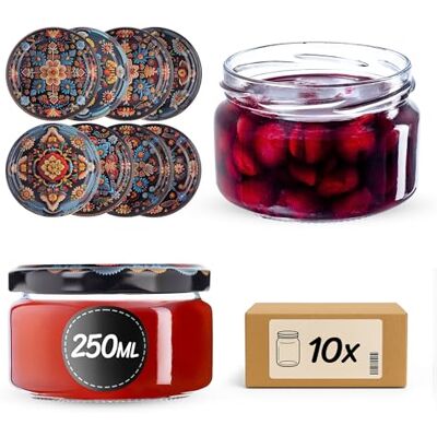 KADAX Conjunto de 10 frascos de compota de 250 ml com tampa de rosca de 82 mm de diâmetro, herméticos, adequados para máquina de lavar louça, ideal para compotas, chutneys, legumes em conserva, carne KADAX Conjunto de 10 frascos de compota de 250 ml com tampa de rosca de 82 mm de diâmetro, herméticos, adequados para máquina de lavar louça, ideal para compotas, chutneys, legumes em conserva, carne