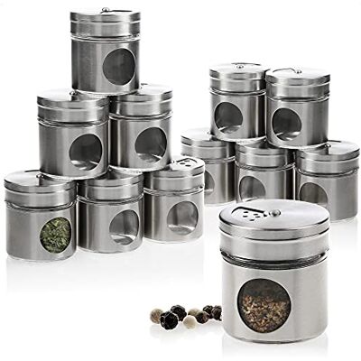 com-four ® Conjunto de recipientes de especiarias de 12 peças feito de aço inoxidável para sal, pimenta, especiarias, ervas com-four ® Conjunto de recipientes de especiarias de 12 peças feito de aço inoxidável para sal, pimenta, especiarias, ervas