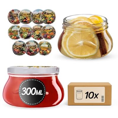 KADAX Frascos de compota de 300 ml com tampa de rosca fi82 mm, pequenos frascos para mel e especiarias, frascos de compota com tampa, frascos herméticos para presentear (caixa de legumes, 10 unidades) KADAX Frascos de compota de 300 ml com tampa de rosca fi82 mm, pequenos frascos para mel e especiarias, frascos de compota com tampa, frascos herméticos para presentear (caixa de legumes, 10 unidades)