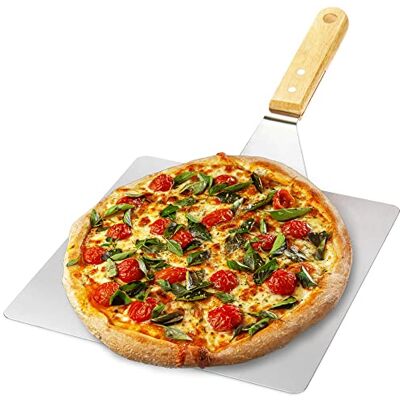 com-four ® Pá de aço inoxidável Servidor com cabo de madeira Para pizza, tarte flambeada, bolos, pãezinhos e pão (prateado/marrom angular) com-four ® Pá de aço inoxidável Servidor com cabo de madeira Para pizza, tarte flambeada, bolos, pãezinhos e pão (prateado/marrom angular)