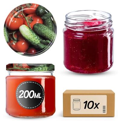 KADAX Conjunto de 10 frascos de 200 ml com tampa de rosca Ø 66 mm, frascos de sobremesa de paredes grossas, herméticos, adequados para lava-louças, ideais para compotas e conservas KADAX Conjunto de 10 frascos de 200 ml com tampa de rosca Ø 66 mm, frascos de sobremesa de paredes grossas, herméticos, adequados para lava-louças, ideais para compotas e conservas