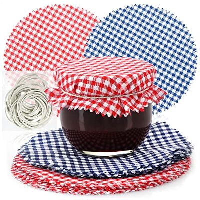 com-four ® 30 x Tapetes decorativos para frascos, tapetes para marmelada com borracha, decoração para frascos (030 peças vermelho/azul) com-four ® 30 x Tapetes decorativos para frascos, tapetes para marmelada com borracha, decoração para frascos (030 peças vermelho/azul)