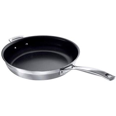 LE CREUSET Frigideira antiaderente de 3 camadas, diâmetro 30 cm, aço inoxidável, para todo o tipo de fontes de calor (incluindo indução), metálico, 00000 LE CREUSET Frigideira antiaderente de 3 camadas, diâmetro 30 cm, aço inoxidável, para todo o tipo de fontes de calor (incluindo indução), metálico, 00000