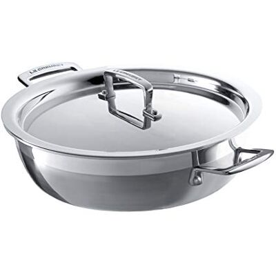 LE CREUSET 3-Ply caçarola baixa sem tampa, diâmetro 24 cm, aço inoxidável, para todos os tipos de fontes de calor (inclusive indução) e forno, metálico, 01000 LE CREUSET 3-Ply caçarola baixa sem tampa, diâmetro 24 cm, aço inoxidável, para todos os tipos de fontes de calor (inclusive indução) e forno, metálico, 01000