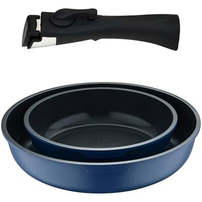 Bergner Click&Cook Conjunto de 2 frigideiras Ø 22Ø 26 cm alumínio fundido azul cabo desmontável Bergner Click&Cook Conjunto de 2 frigideiras Ø 22Ø 26 cm alumínio fundido azul cabo desmontável