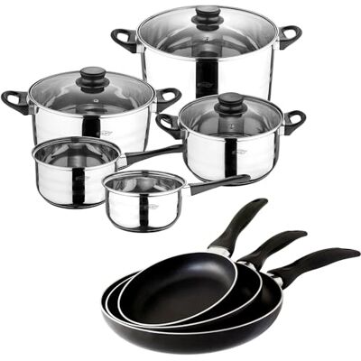 San Ignacio Conjunto de frigideiras e bateria de cozinha, aço, preto, 40 cm San Ignacio Conjunto de frigideiras e bateria de cozinha, aço, preto, 40 cm
