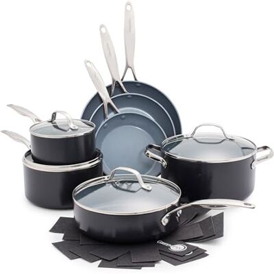 GreenPan Valencia Pro Conjunto de Utensílios de Cozinha de 11 Peças de Cerâmica Antiaderente Saudável Anodizada Dura, Inclui Frigideiras, Frigideira Funda, Caçarolas, Tampas, Sem PFAS, Indução Aluminio anodizado, ollas y sartenes, apto para inducción, h GreenPan Valencia Pro Conjunto de Utensílios de Cozinha de 11 Peças de Cerâmica Antiaderente Saudável Anodizada Dura, Inclui Frigideiras, Frigideira Funda, Caçarolas, Tampas, Sem PFAS, Indução Aluminio anodizado, ollas y sartenes, apto para inducción, h