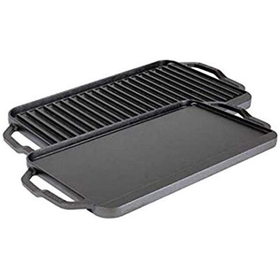 Lodge Collection Grelha/ferro reversível de ferro fundido de 20 x 10 polegadas, utensílios de cozinha experientes dois em um para queimadores de fogão ou fogueira. Feito em preto Lodge Collection Grelha/ferro reversível de ferro fundido de 20 x 10 polegadas, utensílios de cozinha experientes dois em um para queimadores de fogão ou fogueira. Feito em preto