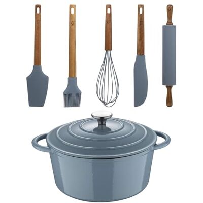 San Ignacio Panela com tampa de Ø 25,5 x 12 cm (5 l) em ferro fundido conjunto de 5 utensílios de silicone e madeira NOIA San Ignacio Panela com tampa de Ø 25,5 x 12 cm (5 l) em ferro fundido conjunto de 5 utensílios de silicone e madeira NOIA