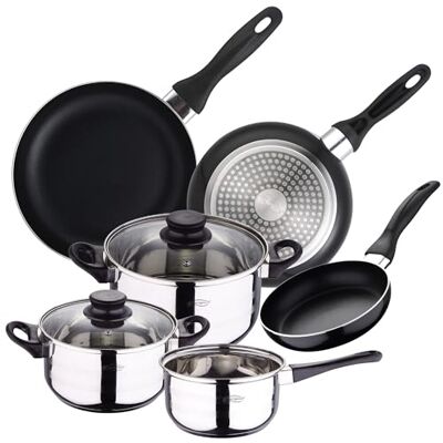 San Ignacio Conjunto de Três Frigideiras + Bateria de Cozinha 5 Peças, Cromado San Ignacio Conjunto de Três Frigideiras + Bateria de Cozinha 5 Peças, Cromado