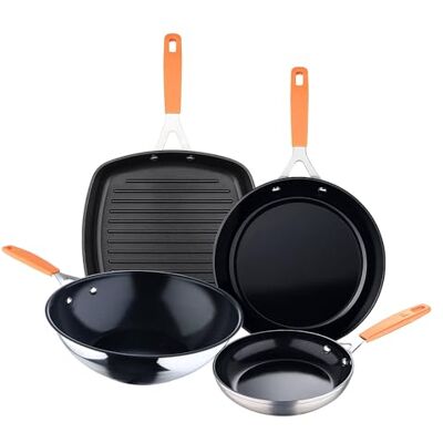 San Ignacio Compact Conjunto de 2 frigideiras Ø 16Ø 28 cm Assador quadrado 28 x 28 cm Wok Ø 28 cm em alumínio forjado para indução COMPACT San Ignacio Compact Conjunto de 2 frigideiras Ø 16Ø 28 cm Assador quadrado 28 x 28 cm Wok Ø 28 cm em alumínio forjado para indução COMPACT
