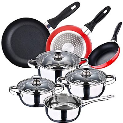 San Ignacio Bateria de cozinha 7 peças em aço inoxidável conjunto de 3 frigideiras 16/20/24 cm, San Ignacio Bateria de cozinha 7 peças em aço inoxidável conjunto de 3 frigideiras 16/20/24 cm,