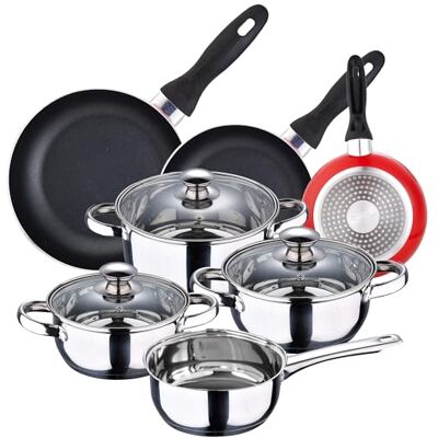 San Ignacio Conjunto de 3 panelas, bateria 7 peças farol, Ø 16/Ø 20/Ø 24 cm vermelho, alumínio prensado, antiaderente, indução San Ignacio Conjunto de 3 panelas, bateria 7 peças farol, Ø 16/Ø 20/Ø 24 cm vermelho, alumínio prensado, antiaderente, indução